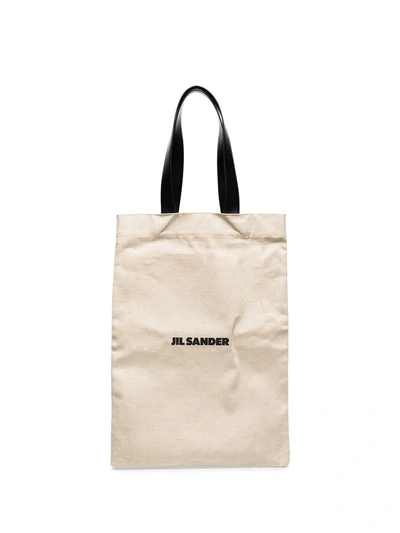 Shop Jil Sander Logo-print Tote Bag In Neutrals