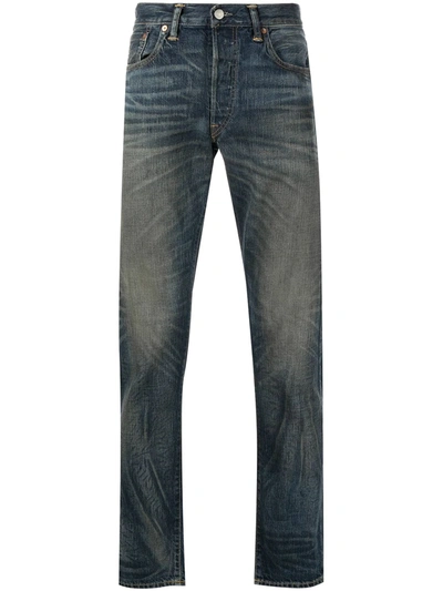 Shop Ralph Lauren Rrl Slim-fit Washed Selvedge Jeans In Blue