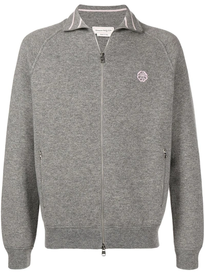 Shop Alexander Mcqueen Embroidered-logo Cardigan In Grey