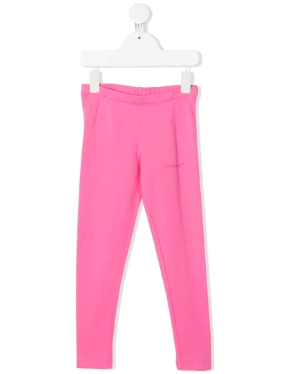 Shop Off-white Embroidered-logo Leggings In Pink