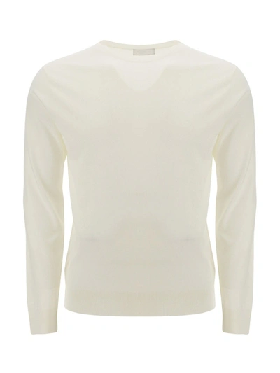 Shop Prada Crewneck Knit Sweater In White