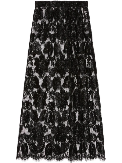 Gucci Crystal-embellished Floral-lace Skirt In Black | ModeSens