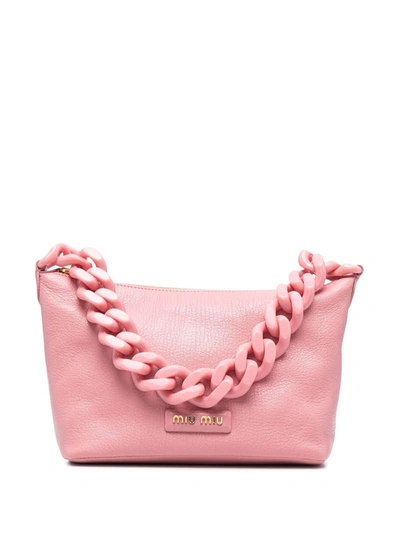 Miu Miu Logo-patch Leather Shoulder Bag In Rosa