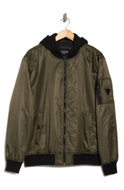 Men's Bomber Jacket With Removable Hooded Inset In Olive