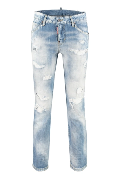 Shop Dsquared2 Distressed Effect Cropped Jeans In Blue