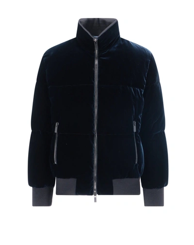 Shop Giorgio Armani Zipped Puffer Jacket In Blue