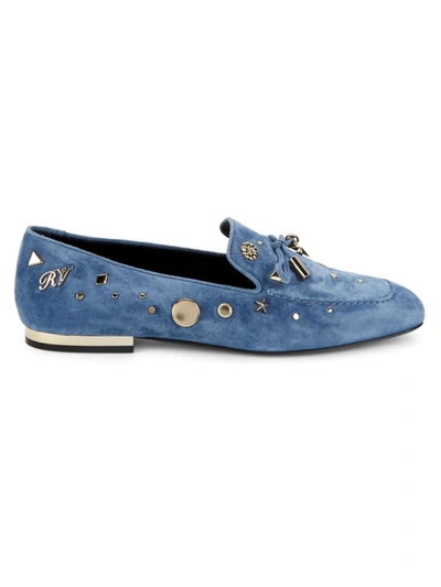 Shop Roger Vivier Women's Studded Suede Loafers In Stone Wash