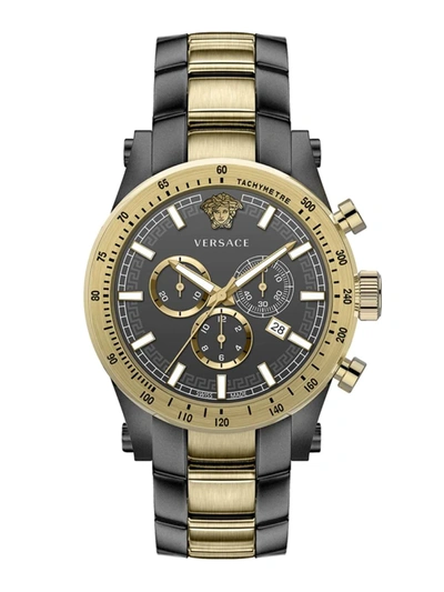 Shop Versace Men's Chrono Sporty Stainless Steel Chronograph Watch In Black