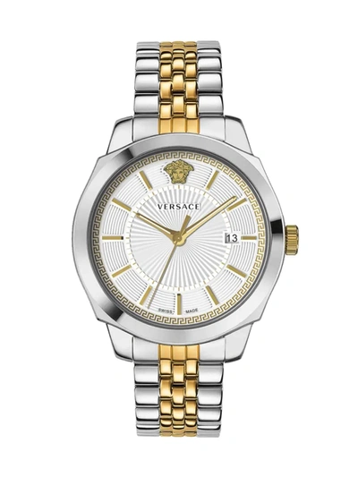 Shop Versace Men's Ion Classic Gent Two-tone Stainless Steel Bracelet Watch In Silver