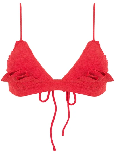Shop Clube Bossa Winni Ruffle-embellished Bikini Top In Red