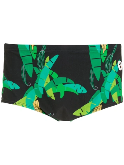 Shop Amir Slama Leaf-print Swimming Trunks In Black