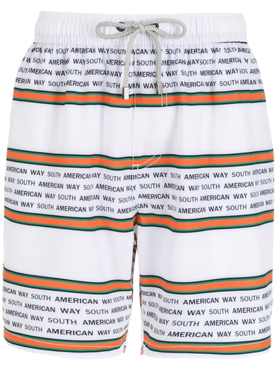 Shop Amir Slama Striped Drawstring Swim Shorts In White
