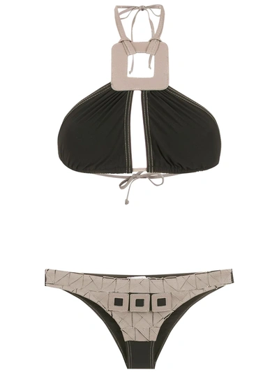 Shop Amir Slama Geometric-embellished Bikini In Black