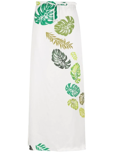 Shop Amir Slama Palm Leaf Print Midi Skirt In White