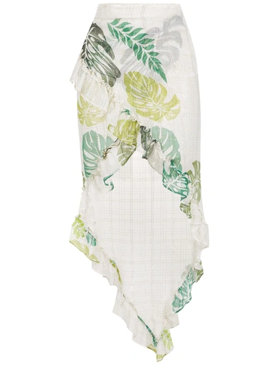 Shop Amir Slama Palm Leaf Print Ruffle Skirt In Neutrals