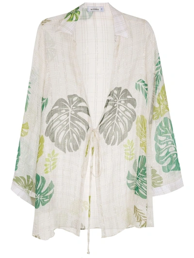 Shop Amir Slama Palm Leaf Print Beach Shirt In Neutrals