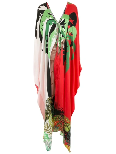 Shop Amir Slama Palm Leaf Print Beach Kaftan In Multicolour