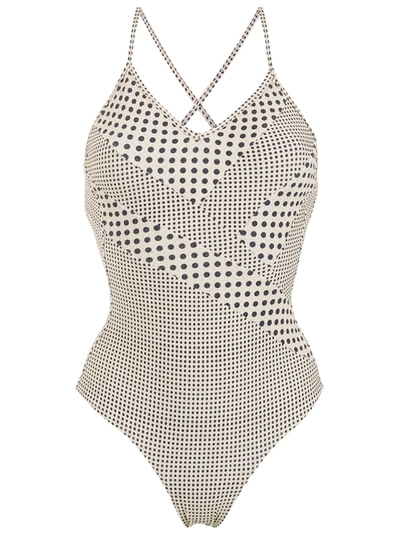 Shop Amir Slama Polka-dot Print Panelled Swimsuit In Neutrals