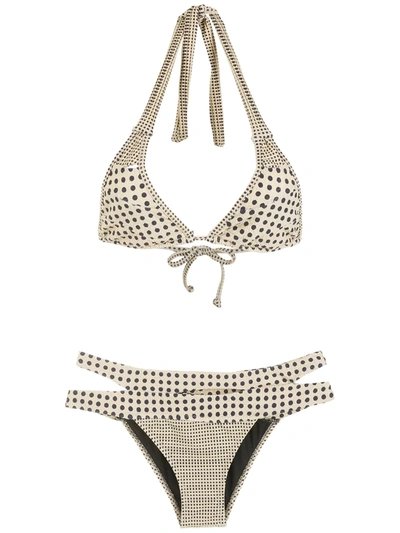 Shop Amir Slama Polka-dot Print Cutout Bikini In Neutrals