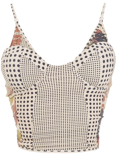 Shop Amir Slama Polka-dot Print Swim Top In Neutrals