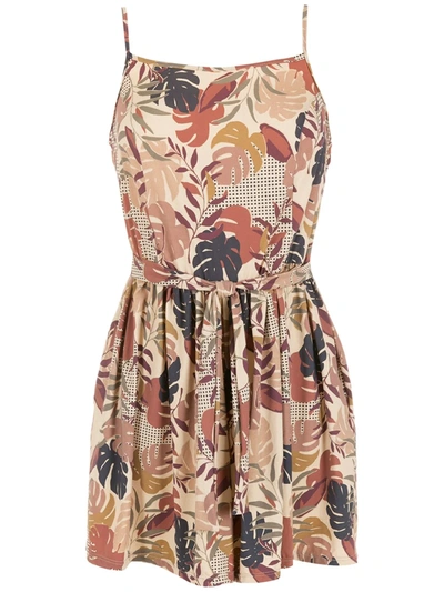 Shop Amir Slama Palm Leaf Print Playsuit In Neutrals