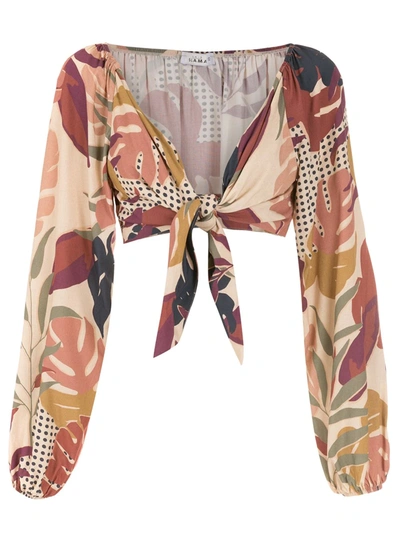 Shop Amir Slama Palm Leaf Print Cropped Blouse In Multicolour