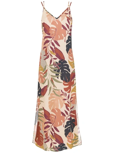 Shop Amir Slama Palm Leaf Print Maxi Dress In Multicolour