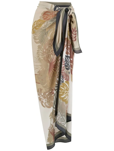 Shop Amir Slama Palm Leaf Print Pareo In Neutrals