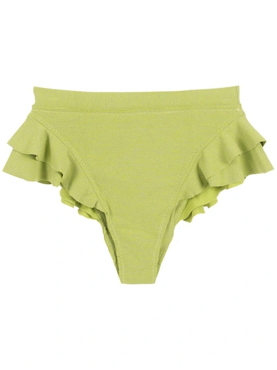 Shop Clube Bossa Ruffle-trimmed High-rise Bikini Bottoms In Green