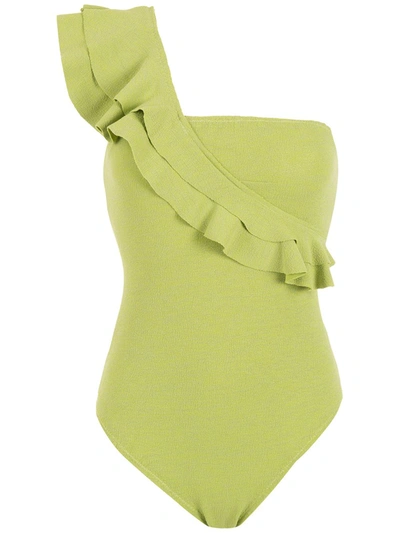Shop Clube Bossa Ruffle-trimmed One-shoulder Swimsuit In Green