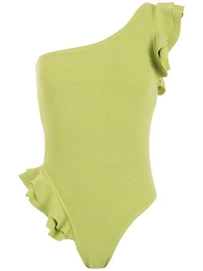 Shop Clube Bossa Ruffle-trimmed One-shoulder Swimsuit In Green