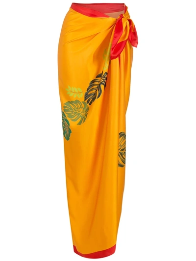 Shop Amir Slama Palm Leaf Print Pareo In Orange