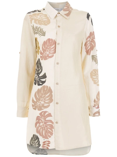 Shop Amir Slama Palm Leaf Print Shirt Dress In Neutrals