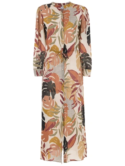Shop Amir Slama Palm Leaf Print Maxi Dress In Multicolour