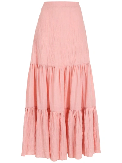 Shop Clube Bossa Saia Tiered Cotton Midi Skirt In Pink