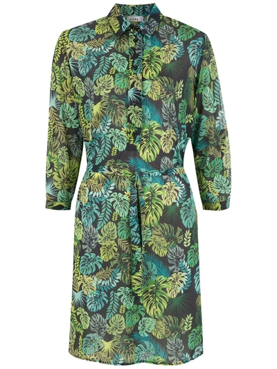 Shop Amir Slama Tropical Print Shirt Dress In Green