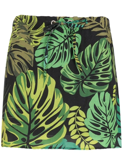 Shop Amir Slama Tropical Print Skirt In Green