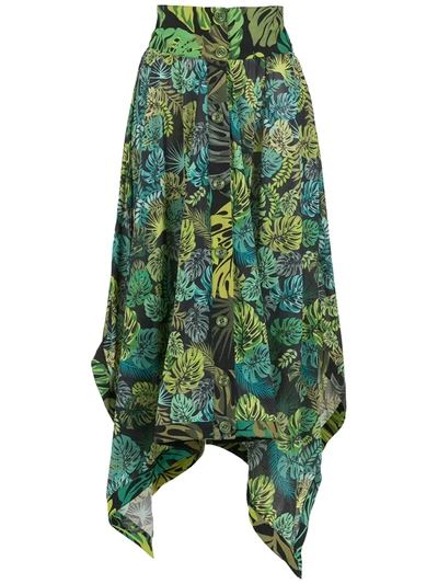 Shop Amir Slama Tropical Print Asymmetric Skirt In Green
