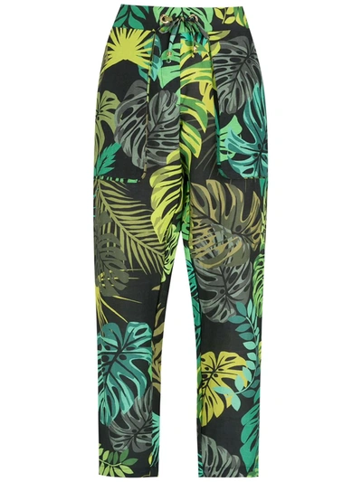 Shop Amir Slama Tropical Print Straight Trousers In Green