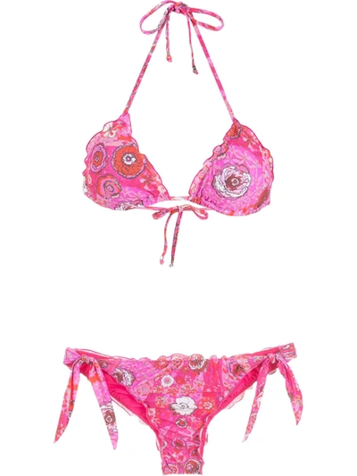 Shop Amir Slama Floral Print Bikini In Pink