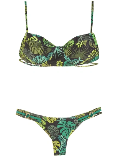 Shop Amir Slama Tropical Print Bikini In Green