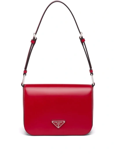 Shop Prada Brushed Leather Shoulder Bag In Red