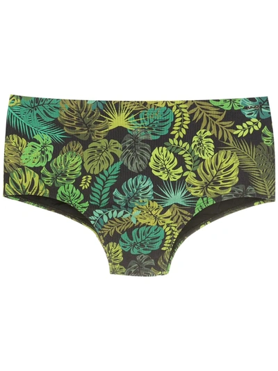 Shop Amir Slama Leaf Print Swim Briefs In Green