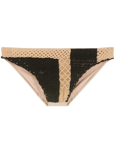 Amir Slama Two-tone Crochet Swim Briefs In Black