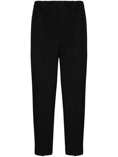 Shop Issey Miyake Plissé-effect Straight-leg Trousers In Black