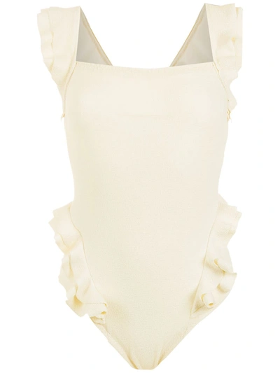 Shop Clube Bossa Barbette Frill Swimsuit In White