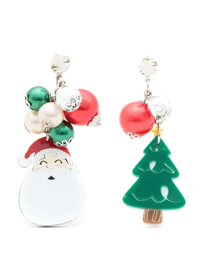 Amir Slama Christmas-motif Asymmetric Earrings In Green