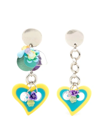 Shop Amir Slama Heart-motif Drop Earrings In Blue