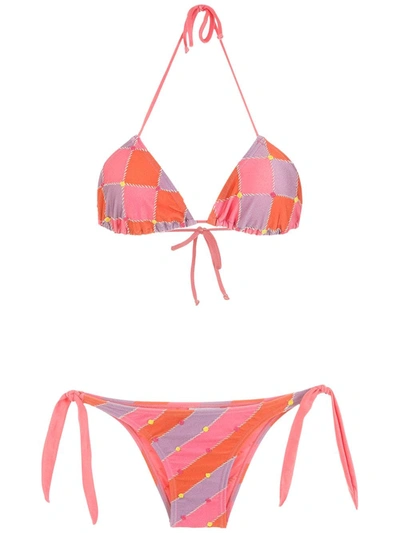 Shop Amir Slama Checked Bikini Set In Pink