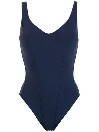 Shop Amir Slama V-neck Open-back Swimsuit In Blue
